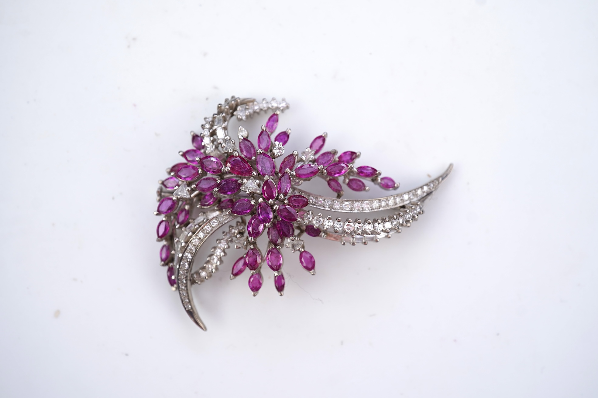 A pink sapphire and diamond brooch, 1960s